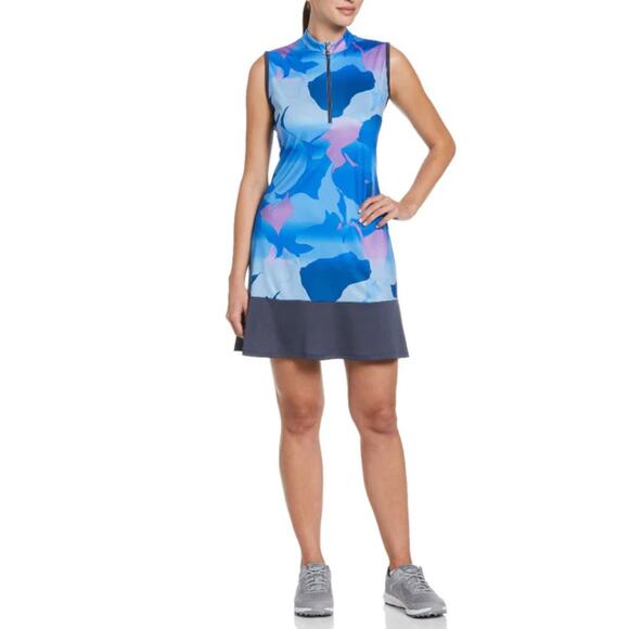 Callaway Abstract Gradient 1/4 Zip Sleeveless Golf Dress- Blue Sea Star Large - Picture 1 of 9